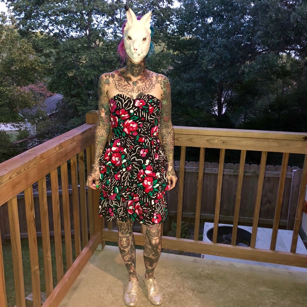 Retro 80s Strapless Funky Tiered Flower Dress